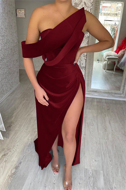 Black Prom Dress One Shoulder Long Mermaid Strapless With High Slit ED0517