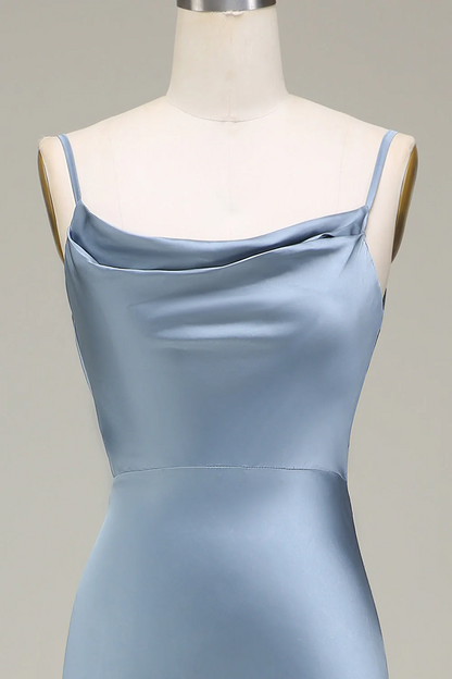 Baby Blue Sheath Sleeveless Bridesmaid Dress with Straight Across YU0055