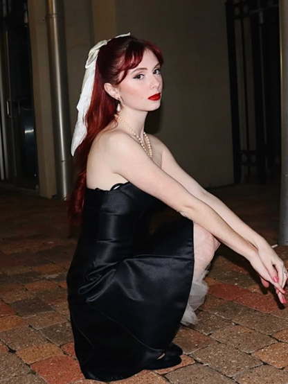 Cute A Line Strapless Black Satin White Tulle Short Cocktail Dresses Homecoming Dresses SH2677