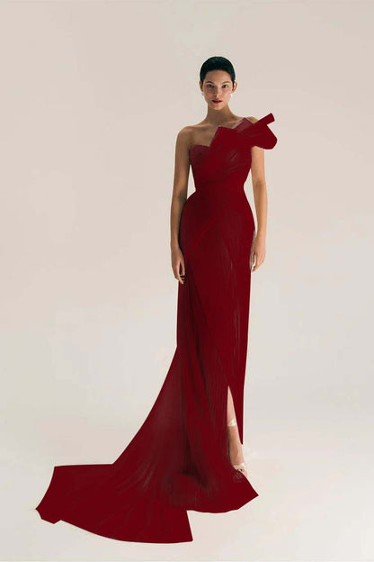 Chic One Shoulder Sleeveless Long Split Prom Dress With Pleated XJ0906