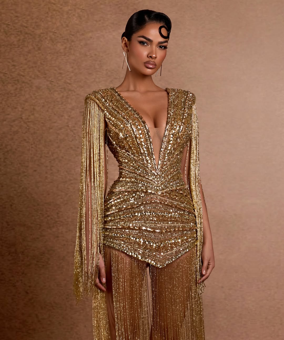 Glamorous Gold Deep V-Neck Fringe Sequins Mini Homecoming Dress YK0203