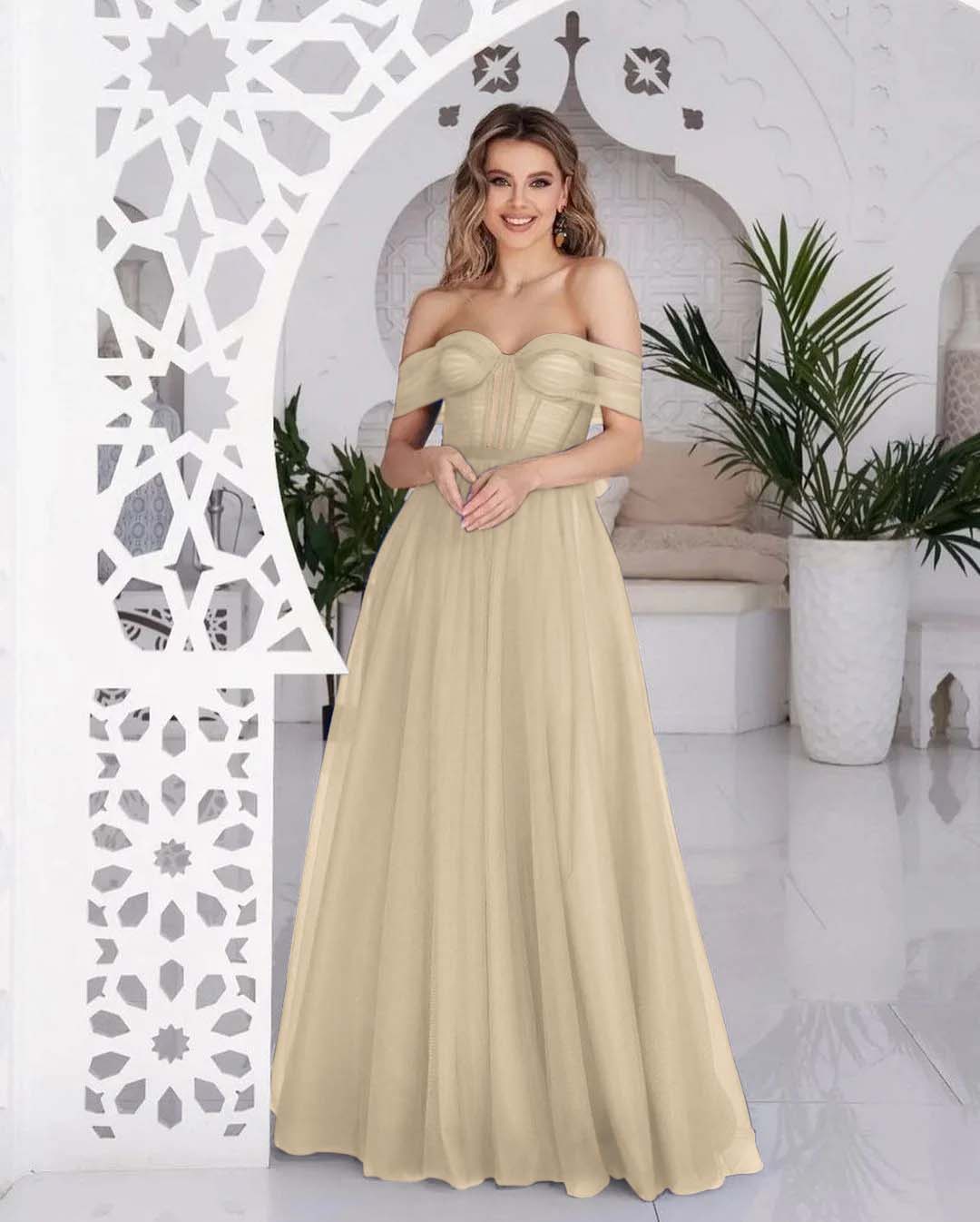 Hellodresses Tulle Off the Shoulder Sweetheart Sleeveless Royal Blue Prom Dress