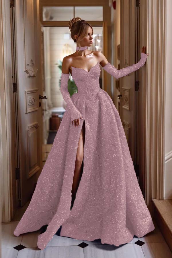 Luxurious Gorgeous Burgundy Split Beaded Prom Dress With Sleeves And Scarf ZT0207