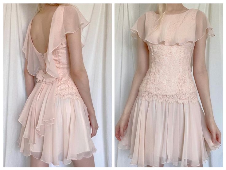 Gentle A Line Round Neck Light Pink Lace Chiffon Short Homecoming Dress SH3258