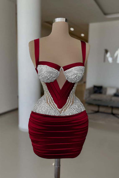 Straps Sleeveless Short Homecoming Dress With Pleated Beading HC0159