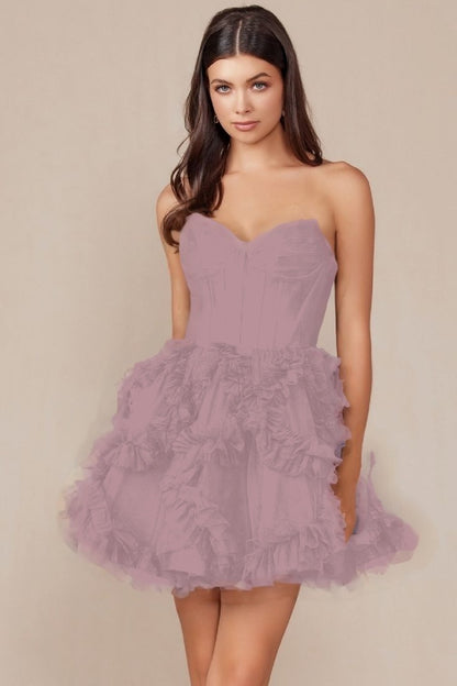 Tulle Sweetheart Sleeveless Short Homecoming Dress With Ruffles HC0123