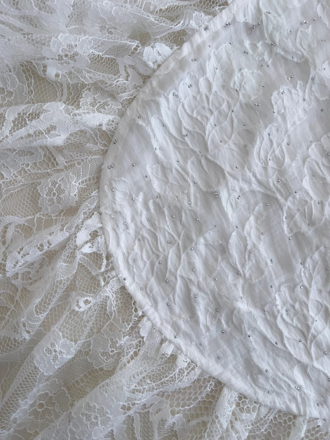 Vintage Gorgeous White Irregular Strap Pearl Lace Prom Dress Evening Dress Bridesmaid Dress P4058