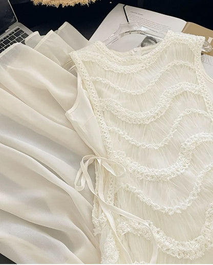 Simple A Line Round Neck Light Apricot Lace Chiffon Party Dress Outfits SH4259