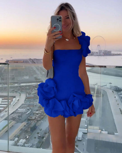 White One shoulder Sleeveless Short Homecoming Dress With Ruffles HC0134