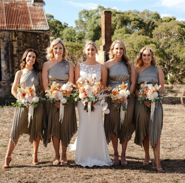 Elegant A Line One Shoulder Pleated Sage Green Satin Bridesmaid Dress Evening Dress SH3056