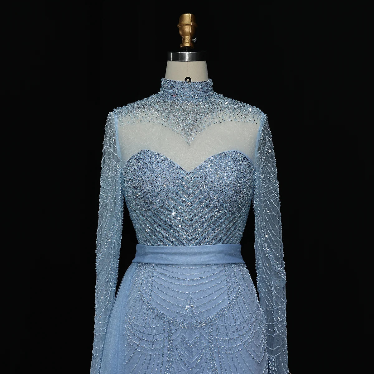 Stunning Brown Long Sleeve High Neck Evening Dress SS015