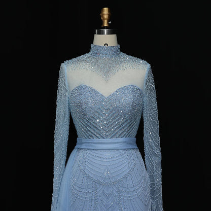 Stunning Brown Long Sleeve High Neck Evening Dress SS015