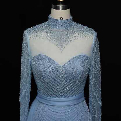 Stunning Brown Long Sleeve High Neck Evening Dress SS015