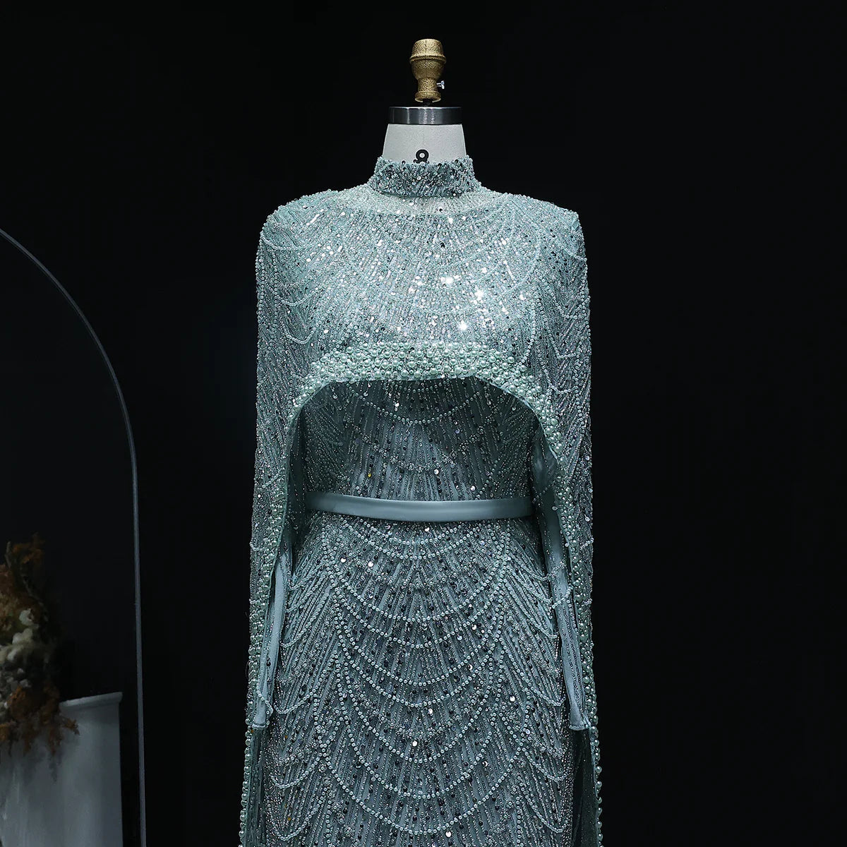 Nude Luxury Long Sleeves Muslim Evening Dresses with Cape SS369A