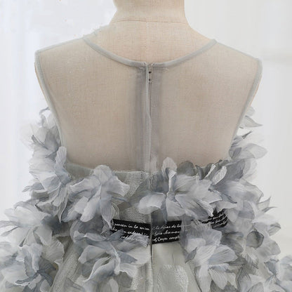 Luxury Gray Kids Girl Dress Handmade Flower Princess J018