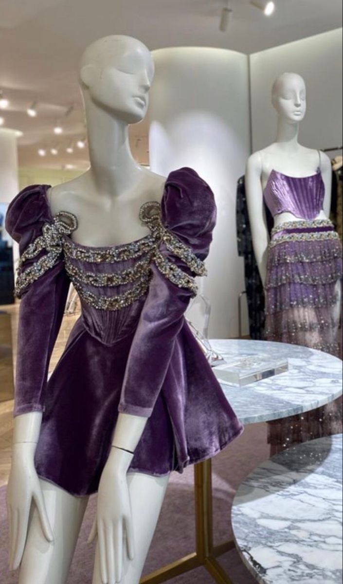 zelldressess-Purple long-sleeved velvet retro shiny sweet short homecoming dress birthday dress gh5340