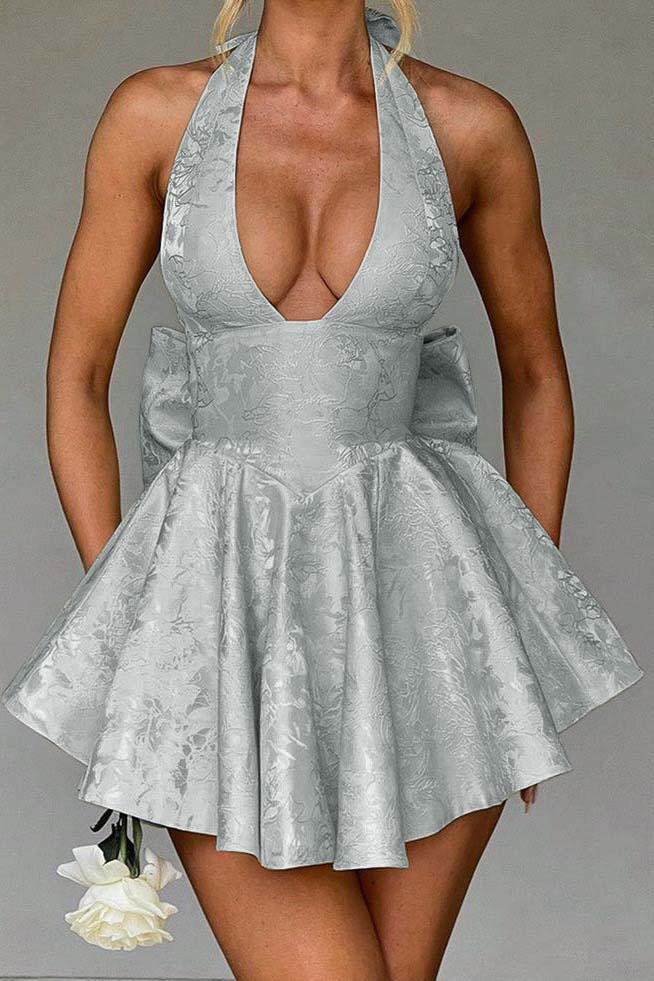 Halter Sleeveless Short Homecoming Dress With Bowknot Embroidery HC0168