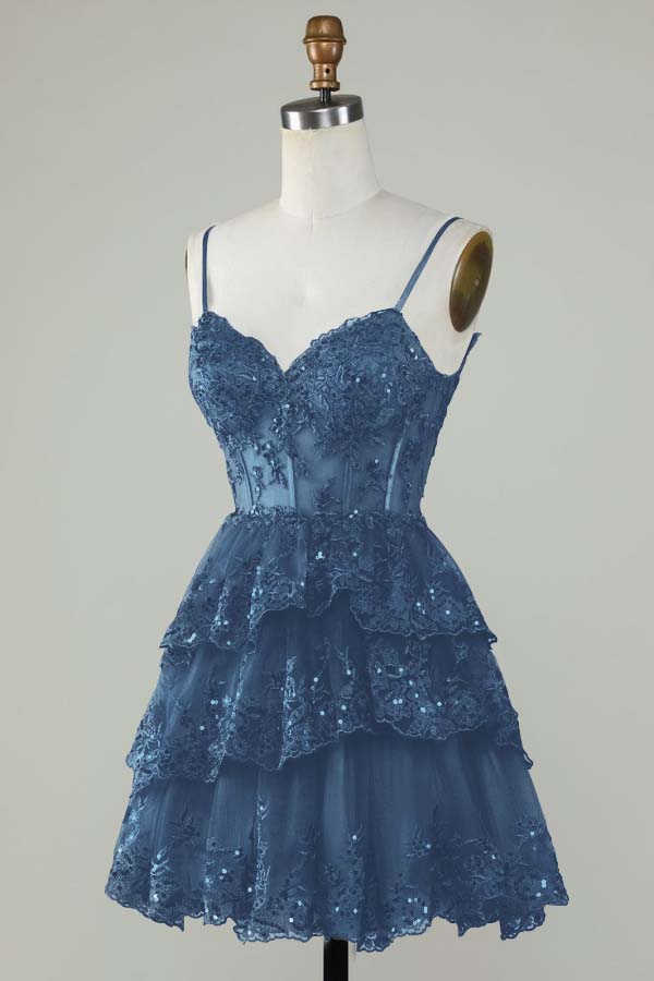 Exquisite Spaghetti Strap Sleeveless Beaded Homecoming Dress With Embroidery HC0013