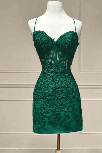 Hellodresses Royal Blue Spaghetti Strap Sleeveless Short Homecoming Dress With Embroidery