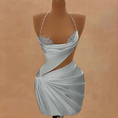 Halter Sleeveless Short Homecoming Dress With Beading Pleated HC0155