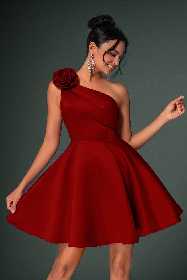 One Shoulder Sleeveless Short A Line Homecoming Dress With Pleated HC0183