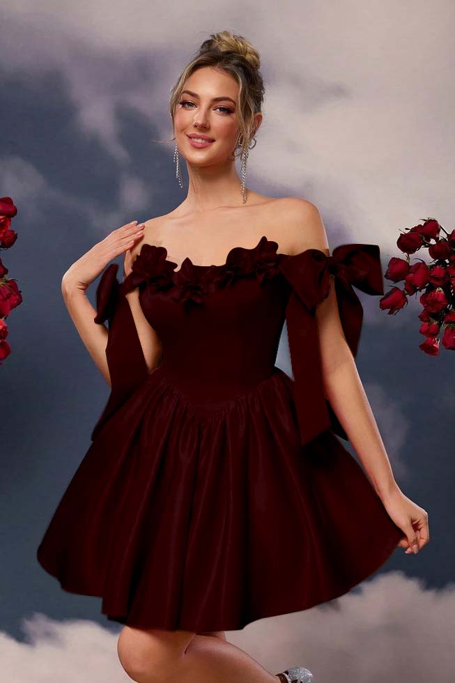 Off the Shoulder Sleeveless Short A Line Homecoming Dress With Pleated HC0171