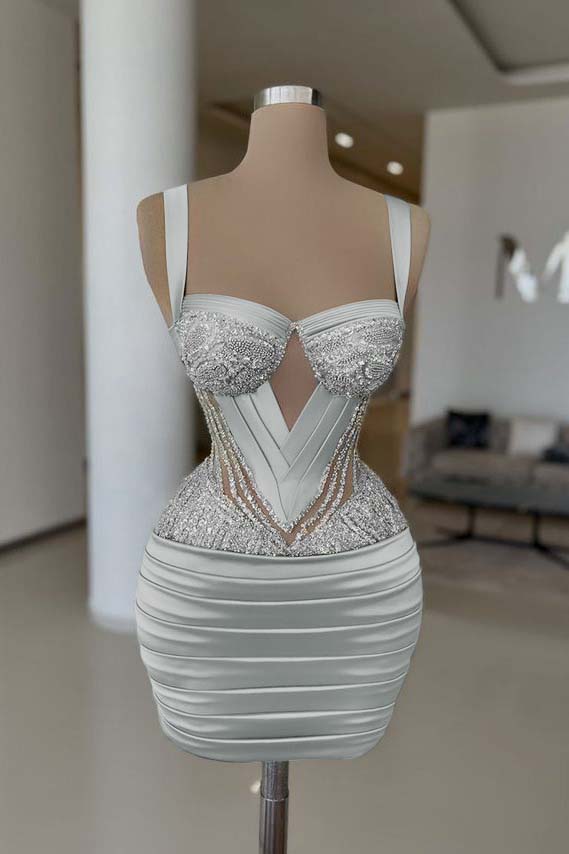 Straps Sleeveless Short Homecoming Dress With Pleated Beading HC0159