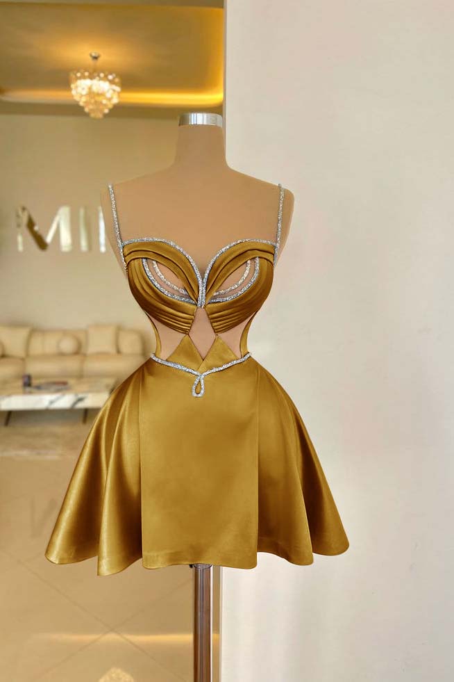 Spaghetti Strap Sleeveless Short Homecoming Dress With Sequins HC0156