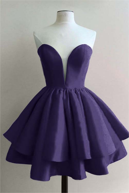 Hellodresses Strapless Sweetheart Sleeveless Pleated Short Homecoming Dress With Ruffles