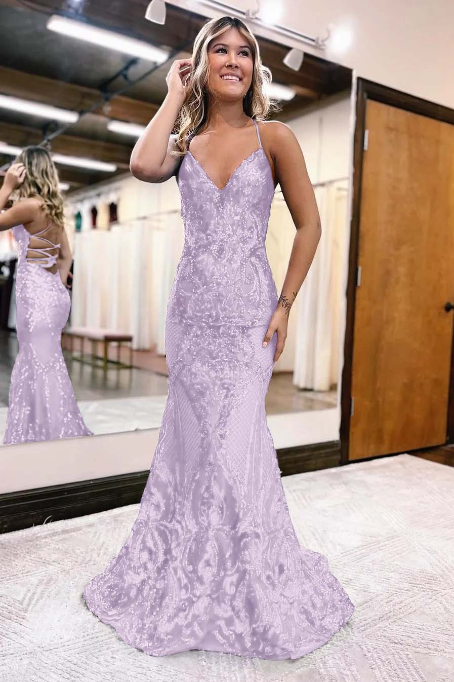 Blue Prom Dress Sequins With Spaghetti Strap Mermaid | Zelldresses