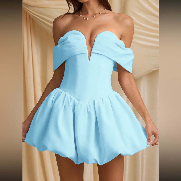 Off the Shoulder Sleeveless Short Homecoming Dress With Pleated HC0165