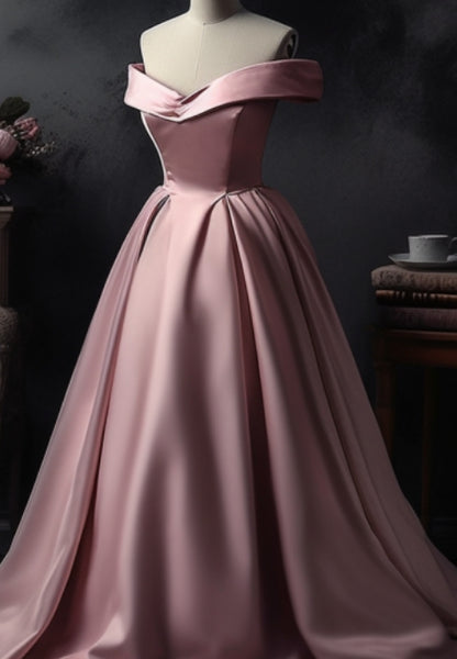 Pink Prom Dress A-Line Off-The-Shoulder Sleeveless Strapless Long YL0227