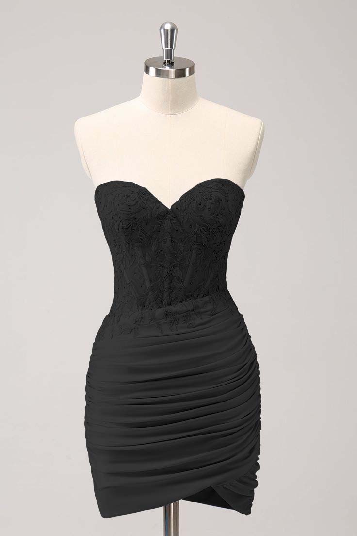 Hellodresses Chic Sweetheart Sleeveless Pleated Short Homecoming Dress With Embroidery