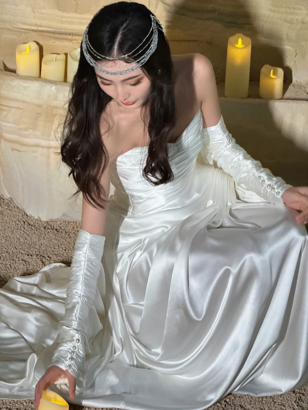 Charming A Line Sweetheart Neck Pleated White Satin Long Prom Dress Evening Dress with Slit SH2997