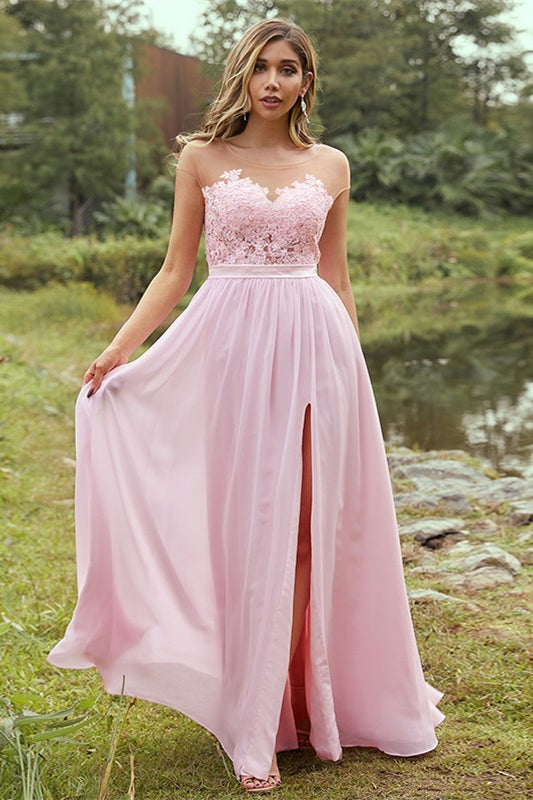 Cap Sleeve Bridesmaid Dress Split PD0269