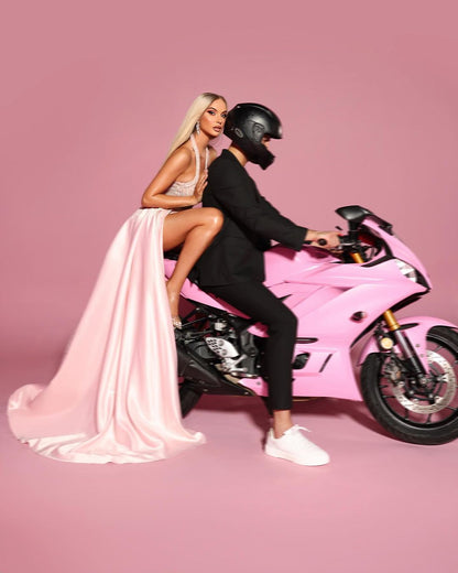 Blushing Pink Prom Dress Sleeveless Halter With Tulle | Zelldresses