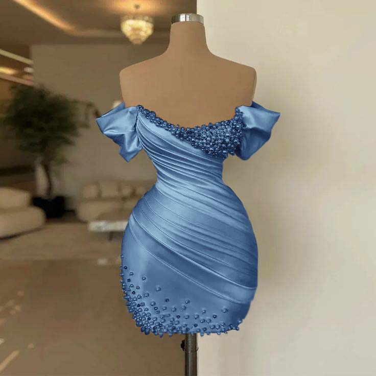 Off the Shoulder Sleeveless Short Homecoming Dress With Beading HC0154