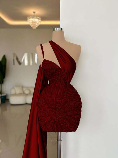 One Shoulder Sleeveless Short Homecoming Dress With Beading HC0152