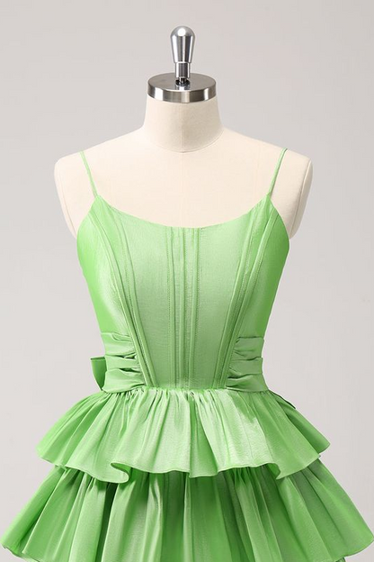 Spaghetti Strap Sleeveless Short Homecoming Dress With Ruffles HC0150