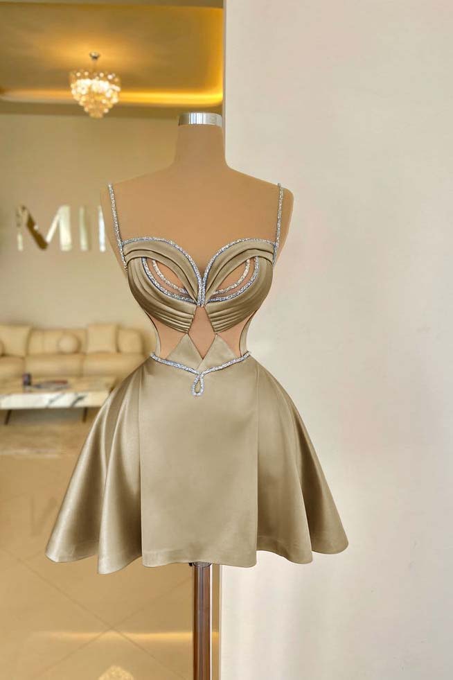 Spaghetti Strap Sleeveless Short Homecoming Dress With Sequins HC0156