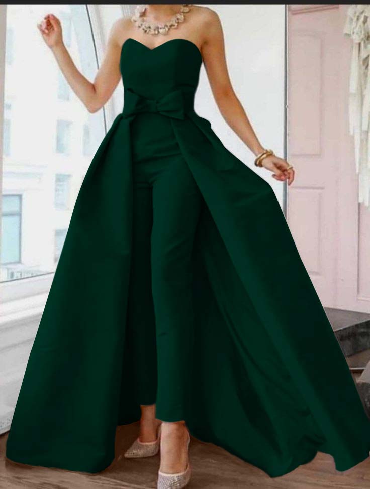 Pink Jumpsuits Evening Dresses Formal Occasion Dresses Beautiful Back Sexy Engagement Sweetheart Sleeveless Detachable Bow | Zelldresses