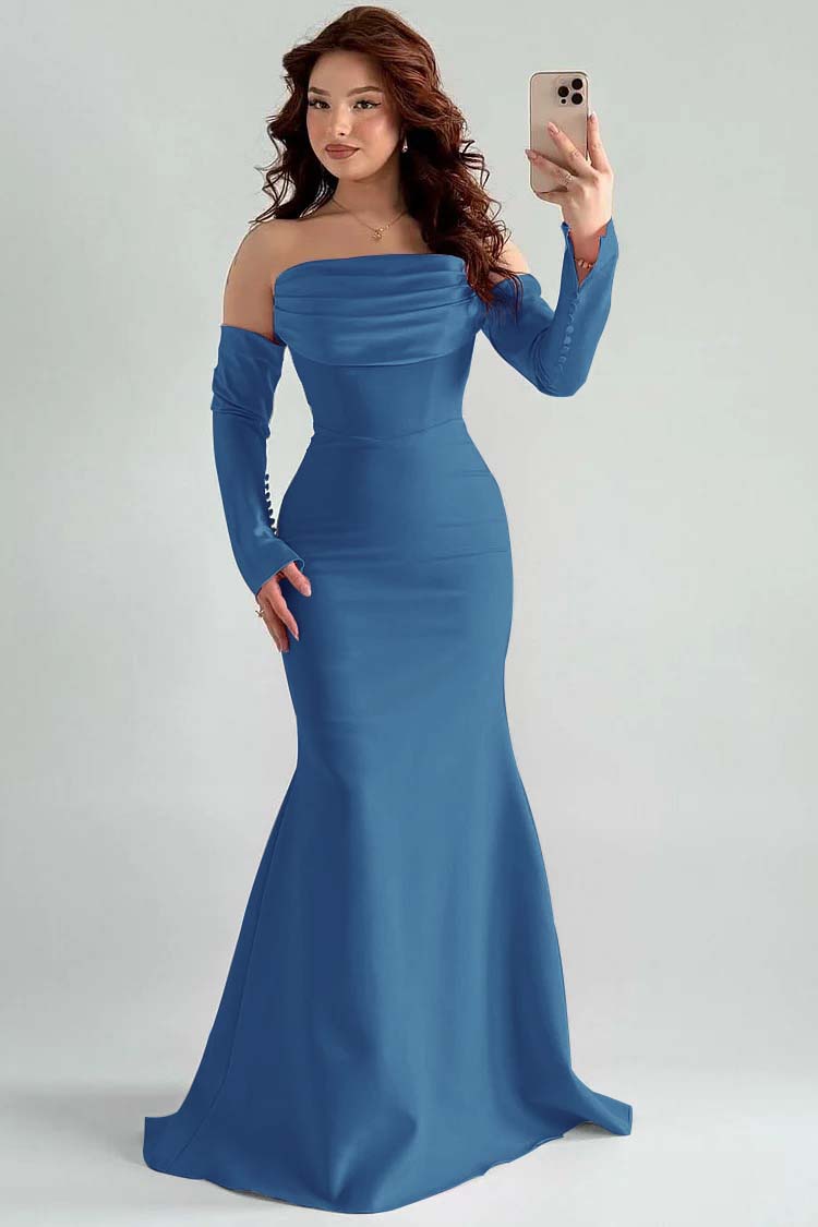 Strapless Long Sleeves Long Mermaid Prom Dress With Pleated XJ0765