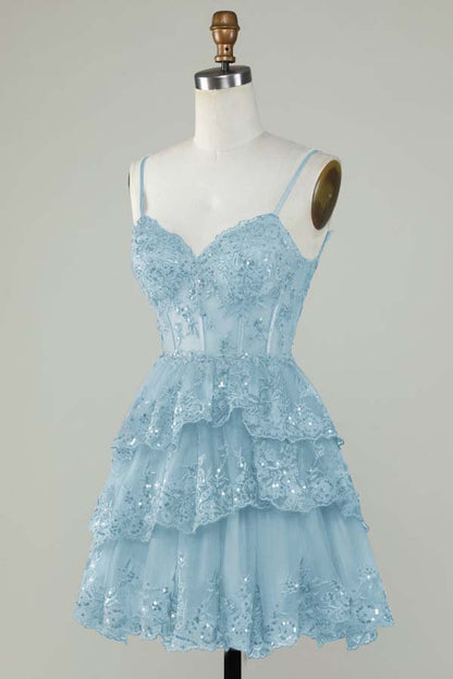 Exquisite Spaghetti Strap Sleeveless Beaded Homecoming Dress With Embroidery HC0013