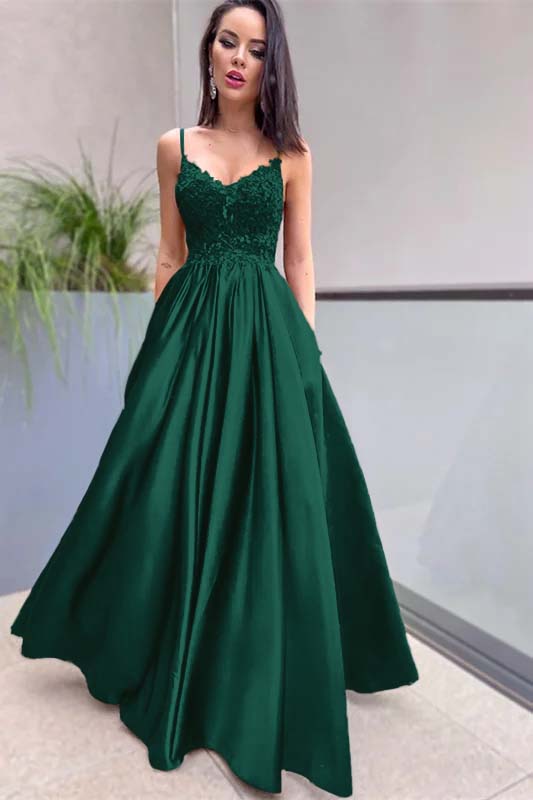 Royal Blue Prom Dress Lace Appliques With Pockets PD0209