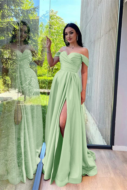 Dusty Pink Glorious Off-The-Shoulder Evening Front Split Prom Dress With Sweetheart | Zelldresses