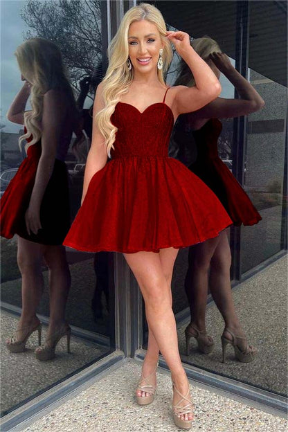 Hellodresses Shinning Spaghetti Strap Sleeveless Short A Line Homecoming Dress With Sequins