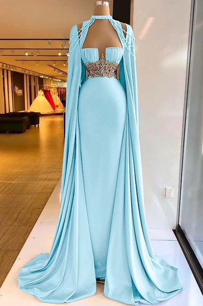 Elegant Halter Green Prom Dress Long Shawl Mermaid Dress HT0051