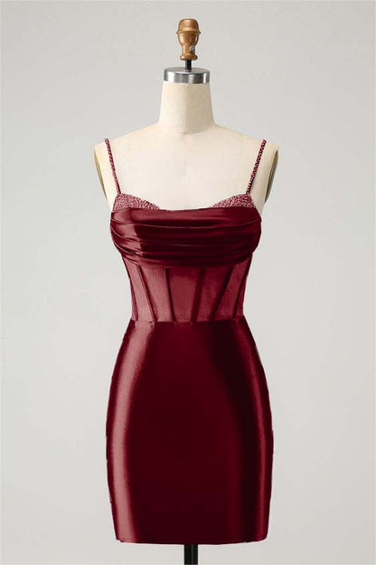 Hellodresses Royal Blue Spaghetti Strap Sleeveless Short Homecoming Dress With Beadings