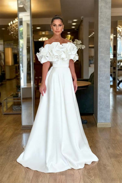 Off the Shoulder Sleeveless A Line Long Prom Dress With Pleated ZT0470