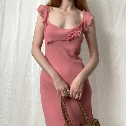 Vintage Sheath Straps Pink Chiffon Homecoming Dress Wedding Guest Dress SH4428